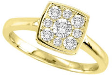 ESTATE .15CT DIAMOND 14K YELLOW GOLD 3D ROUND SQUARE CLUSTER BEZEL FUN LOVE RING