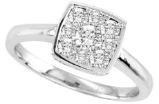 ESTATE .15CT DIAMOND 14KT WHITE GOLD 3D ROUND SQUARE CLUSTER BEZEL LOVE FUN RING