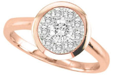 ESTATE .15CT DIAMOND 14KT ROSE GOLD ROUND CIRCULAR CLUSTER BEZEL FUN LOVE  RING