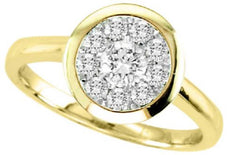 ESTATE .15CT DIAMOND 14KT YELLOW GOLD ROUND CIRCULAR CLUSTER BEZEL FUN LOVE RING