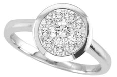 ESTATE .15CT DIAMOND 14KT WHITE GOLD CIRCULAR ROUND CLUSTER BEZEL LOVE FUN RING