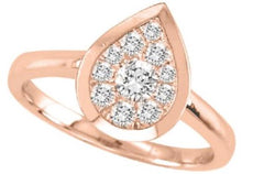 ESTATE .15CT DIAMOND 14KT ROSE GOLD 3D ROUND PEAR SHAPE CLUSTER FUN LOVE RING