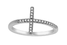 ESTATE .12CT DIAMOND 14KT WHITE GOLD 3D ROUND CLASSIC CROSS RING