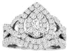 1.5CT DIAMOND 14KT WHITE GOLD ROUND PEAR SHAPE HALO CLUSTER ANNIVERSARY RING SET