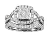 1.CT DIAMOND 14K WHITE GOLD ROUND SQUARE CLUSTER HALO LOVE KNOT PROMISE RING SET