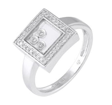 ESTATE .10CT DIAMOND 14KT WHITE GOLD 3D ROUND SQUARE 3 STONE FLOATING LOVE RING