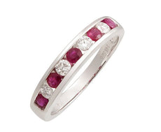 .77CT DIAMOND & AAA RUBY 14KT WHITE GOLD CHANNEL SEMI ETERNITY ANNIVERSARY RING