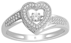 ESTATE .20CT DIAMOND 14K WHITE GOLD 3D HEART SHAPE ROUND SOLITAIRE FLOATING RING
