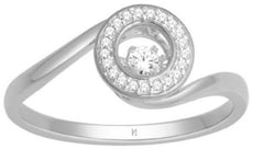 ESTATE .12CT DIAMOND 14KT WHITE GOLD SOLITAIRE FLOATING CIRCULAR SWIRL LOVE RING