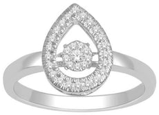 ESTATE .18CT DIAMOND 14KT WHITE GOLD ROUND PEAR SHAPE CLUSTER FLOATING LOVE RING