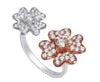 1.0CT DIAMOND 14KT WHITE & ROSE GOLD ROUND DOUBLE FLOWER 4 LEAF CLOVER LOVE RING