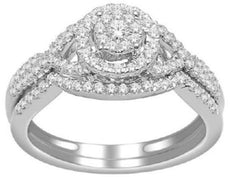 .5CT DIAMOND 14KT WHITE GOLD ROUND CLUSTER CIRCULAR WEDDING ANNIVERSARY RING SET
