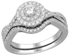 .75CT DIAMOND 14K WHITE GOLD ROUND CLUSTER CIRCULAR WEDDING ANNIVERSARY RING SET