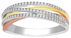 ESTATE .20CT DIAMOND 14KT TRI COLOR GOLD 3D CRISS CROSS MULTI ROW LOVE FUN RING