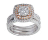 1.00CT DIAMOND 14KT 2 TONE GOLD ROUND SQUARE CLUSTER MULTI ROW DOUBLE HALO RING