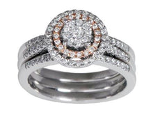 .50CT DIAMOND 14KT 2 TONE GOLD ROUND CIRCULAR CLUSTER MULTI ROW DOUBLE HALO RING