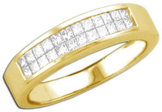 ESTATE 1.00CT DIAMOND 14K YELLOW GOLD INVISIBLE PRINCESS 2 ROW ANNIVERSARY RING
