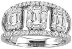 WIDE 1.20CT DIAMOND 18K WHITE GOLD ROUND & BAGUETTE DOUBLE ROPE ANNIVERSARY RING