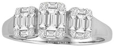 .50CT DIAMOND 18K WHITE GOLD ROUND & BAGUETTE PAST PRESENT FUTURE INVISIBLE RING