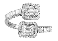 .70CT DIAMOND 18KT WHITE GOLD SEMI ETERNITY ROUND & BAGUETTE 2 STONE BYPASS RING