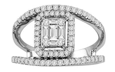 .70CT DIAMOND 18KT WHITE GOLD ROUND & BAGUETTE RECTANGULAR HALO INVISIBLE RING