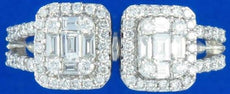 .65CT DIAMOND 18KT WHITE GOLD ROUND & BAGUETTE DOUBLE SQUARE 2 ROW TENSION RING