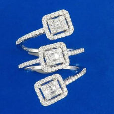 1.30CT DIAMOND 18K WHITE GOLD MULTI ROW ROUND & BAGUETTE HALO INVISIBLE FUN RING