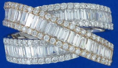 1.85CT DIAMOND 18K WHITE GOLD ROUND & BAGUETTE CRISS CROSS INVISIBLE BYPASS RING