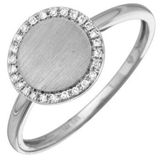 ESTATE .07CT DIAMOND 14KT WHITE GOLD 3D ROUND CIRCULAR MATTE & SHINY FUN RING