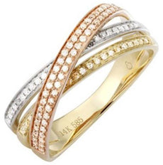 .29CT DIAMOND 14KT TRI COLOR GOLD 3D CRISS CROSS MULTI ROW INTERTWINNED FUN RING