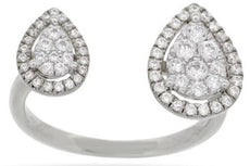 .42CT DIAMOND 14KT WHITE GOLD ROUND DOUBLE PEAR SHAPE HALO TENSION FUN LOVE RING
