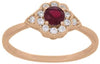 .48CT DIAMOND & AAA RUBY 14KT ROSE GOLD 3D ROUND FLOWER TRIANGULAR PROMISE RING