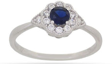 .46CT DIAMOND & AAA SAPPHIRE 14K WHITE GOLD ROUND FLOWER TRIANGULAR PROMISE RING