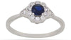 .46CT DIAMOND & AAA SAPPHIRE 14K WHITE GOLD ROUND FLOWER TRIANGULAR PROMISE RING