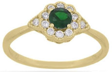 .44CT DIAMOND & AAA TSAVORITE 14KT YELLOW GOLD 3D FLOWER TRIANGULAR PROMISE RING