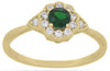 .44CT DIAMOND & AAA TSAVORITE 14KT YELLOW GOLD 3D FLOWER TRIANGULAR PROMISE RING