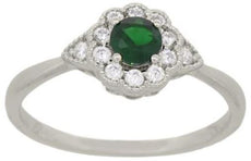 .44CT DIAMOND & AAA TSAVORITE 14KT WHITE GOLD 3D FLOWER TRIANGULAR PROMISE RING