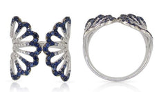 1.23CT DIAMOND & AAA SAPPHIRE 14KT WHITE GOLD DOUBLE FLOWER ROUND BUTTERFLY RING