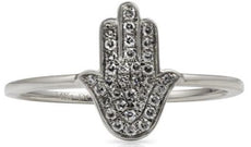 ESTATE .12CT DIAMOND 14KT WHITE GOLD 3D ROUND CHAMSA HAMSA LUCKY HAND FUN RING