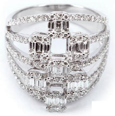 LARGE 1.50CT DIAMOND 18KT WHITE GOLD ROUND & BAGUETTE MULTI ROW ANNIVERSARY RING