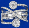 LARGE .88CT DIAMOND 18K WHITE GOLD MULTI ROW CRISS CROSS FLOWER ANNIVERSARY RING