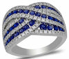 2.00CT DIAMOND & AAA SAPPHIRE 14K WHITE GOLD MULTI ROW CRISS CROSS INFINITY RING