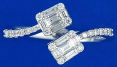 .45CT DIAMOND 18K WHITE GOLD ROUND & BAGUETTE CLUSTER INVISIBLE CRISS CROSS RING