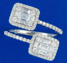 1.22CT DIAMOND 18KT WHITE GOLD ROUND & BAGUETTE INVISIBLE CRISS CROSS LOVE RING