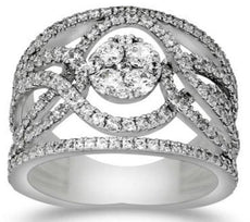 ESTATE WIDE 1.20CT DIAMOND 14KT WHITE GOLD 3D FLOWER LOVE KNOT ANNIVERSARY RING