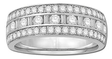 WIDE 1.00CT DIAMOND 14KT WHITE GOLD 3D ROW CHANNEL 3 ROW PAVE ANNIVERSARY RING