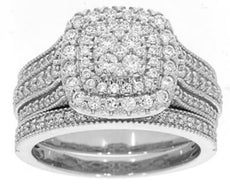 EXTRA LARGE 1.10CT DIAMOND 14KT WHITE GOLD 3D CLUSTER MULTI ROW ANNIVERSARY RING
