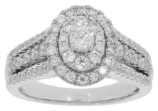 ESTATE 1.0CT DIAMOND 14KT WHITE GOLD 3D CLASSIC OVAL CLUSTER ANNIVERSARY RING