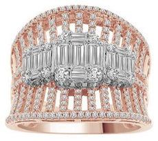 ESTATE LARGE 1.50CT DIAMOND 18K YELLOW & ROSE GOLD 3D BAGUETTE ANNIVERSARY RING