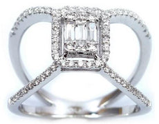 .55CT DIAMOND 18KT WHITE GOLD 3D ROUND & BAGUETTE CLUSTER SQUARE INVISIBLE RING
